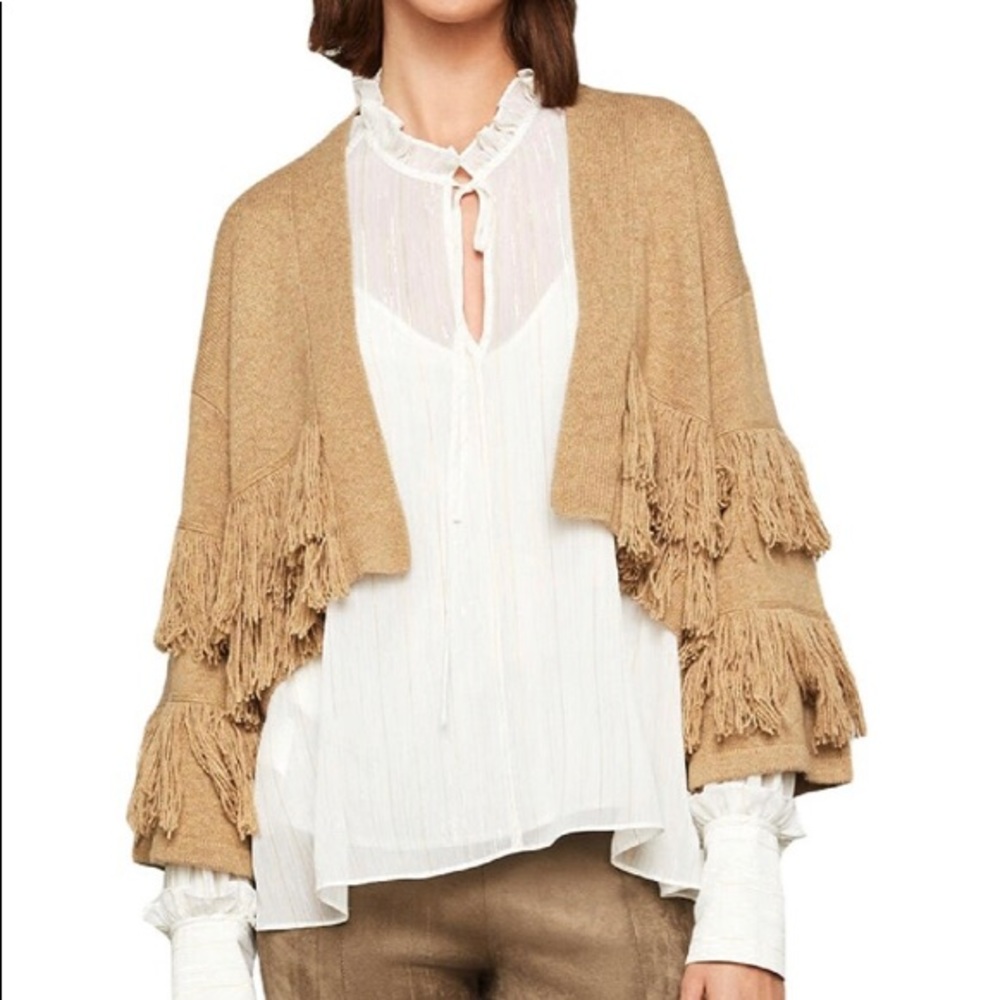 NWOT BCBGMAXAZRIA Womens Cardigan Sweater Merino Wool Fringe